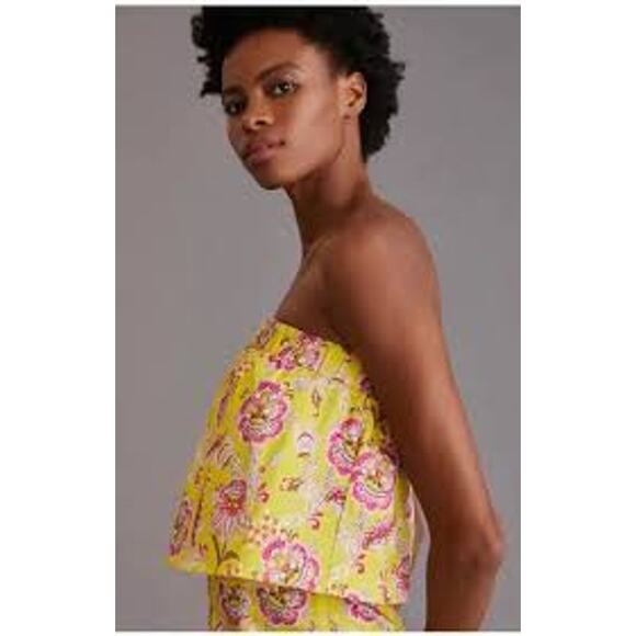 Anthropologie Maeve Paisley Yellow/Pink Sleeveless Tube Top Women Sz 4 - Picture 4 of 9